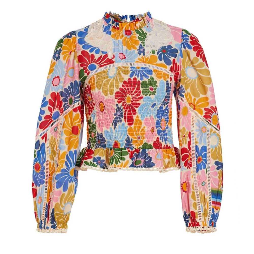 Farm Rio Sunny Daisies Smocked Blouse